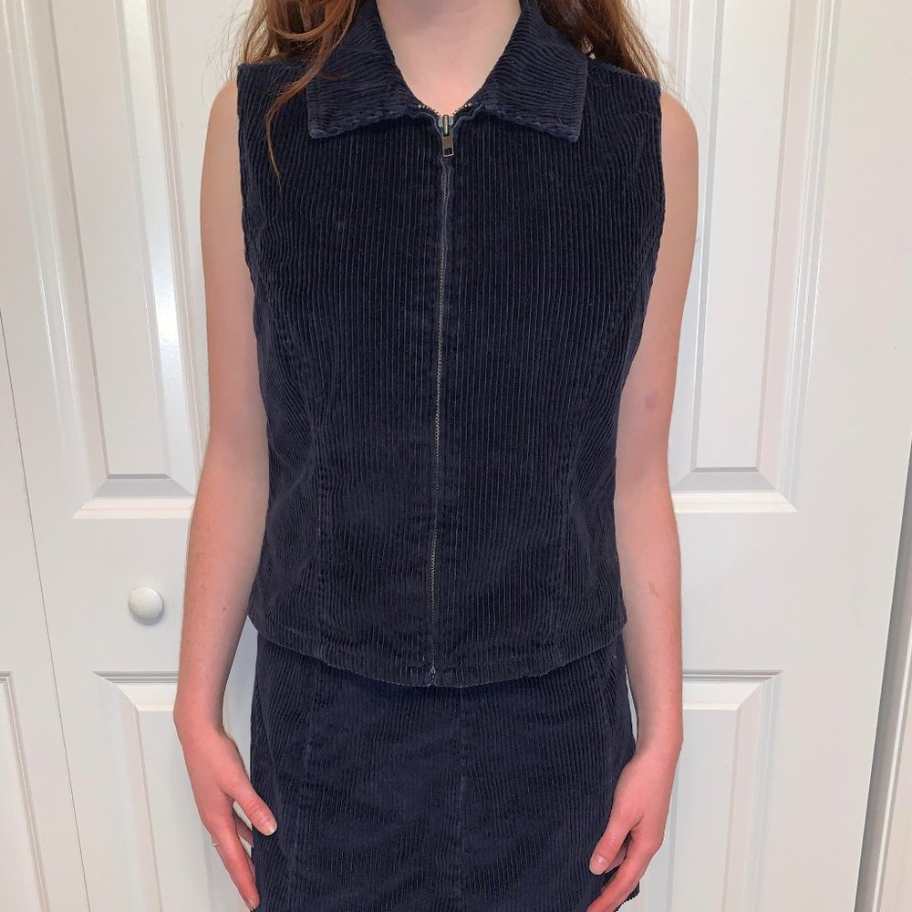 Navy Corduroy Skirt Set